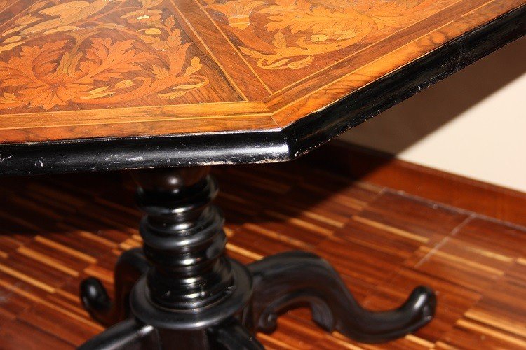 Petite Table De Voilier Néerlandaise Du Début Des Années 1800 Richement Incrustée-photo-5