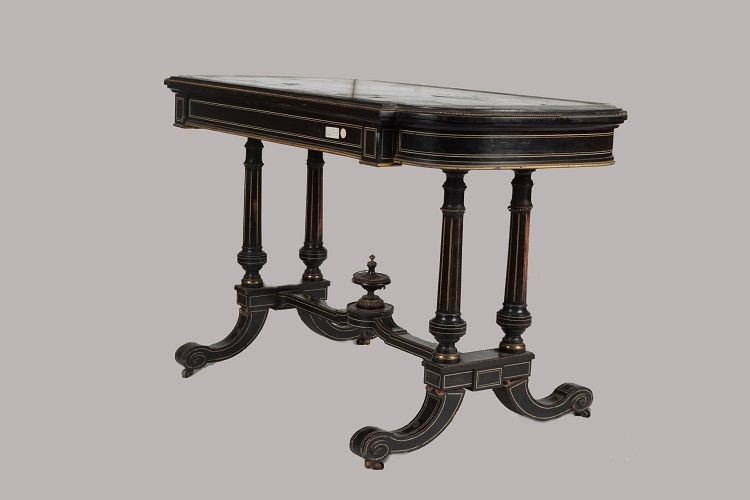 French Mid-1800s Center Table/console, Louis XVI Style, In Ebonized Wood-photo-2