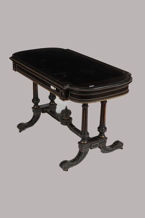 French Mid-1800s Center Table/console, Louis XVI Style, In Ebonized Wood