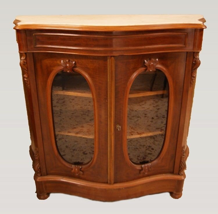 French Low Showcase From The Mid-1800s, Louis-philippe Style, In Mahogany Wood. It Features 