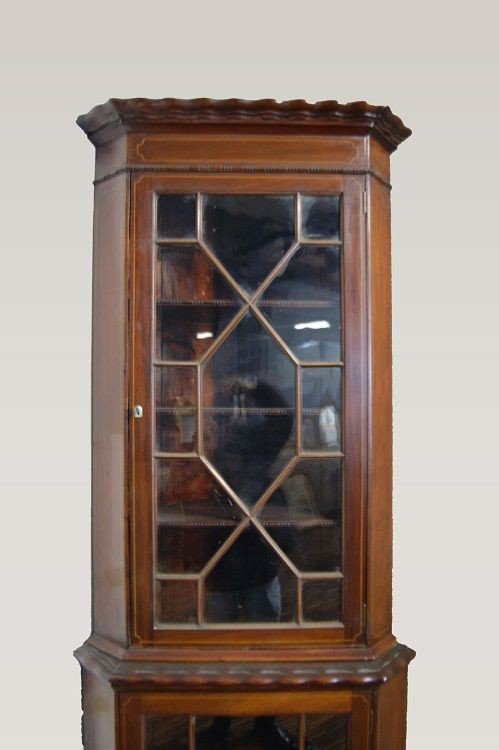 English Two-body Victorian Corner Cabinet From The Second Half Of The 1800s, Victorian Style-photo-2
