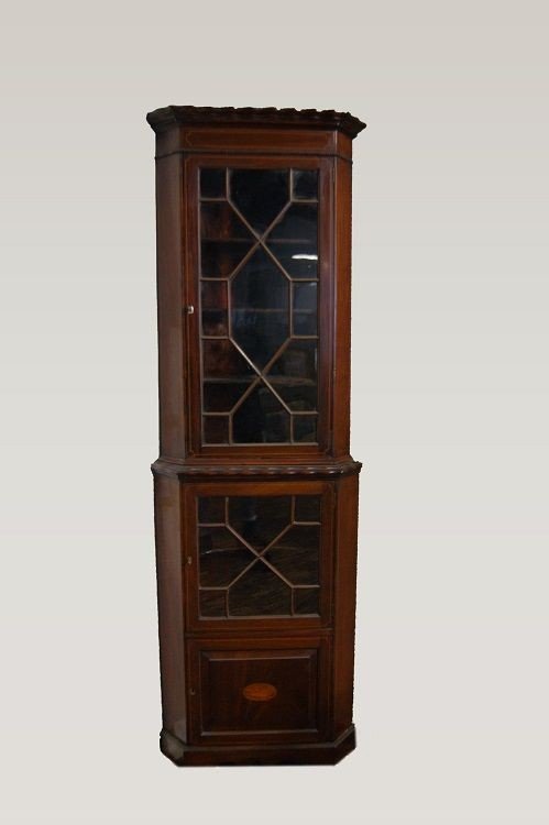 English Two-body Victorian Corner Cabinet From The Second Half Of The 1800s, Victorian Style