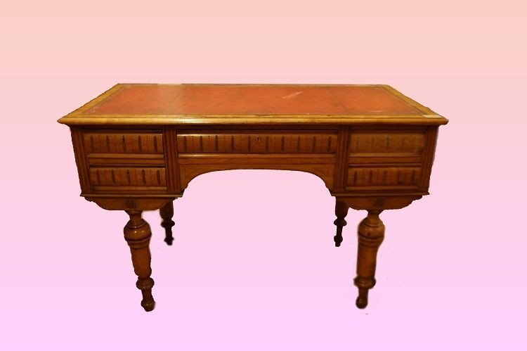 Austrian Writing Desk From The Second Half Of The 1800s, Louis XVI Style, In Walnut Wood