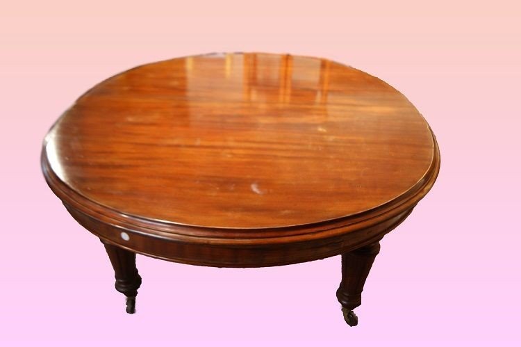 Grande Table Ovale Extensible De Style Victorien Du XIXe Siècle Avec Manivelle-photo-2