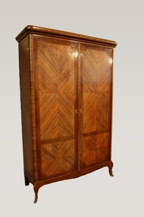 Late 1800s French Wardrobe, Transition Style, In Bois De Violette And Mahogany Wood