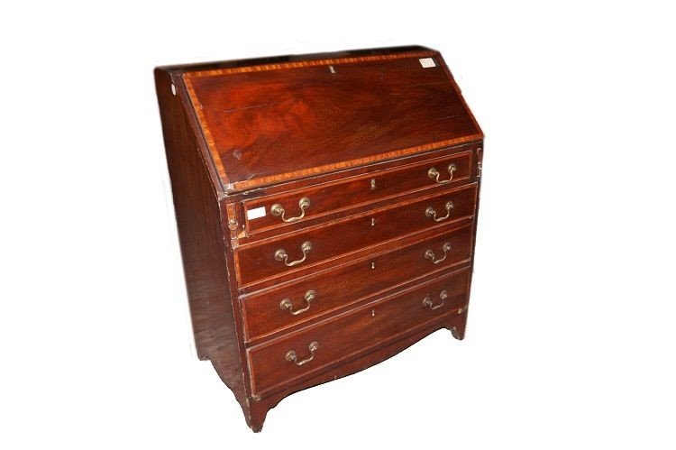 bureau a pente Anglais De Style Victorien Des Années 1800 En Acajou Avec Incrustations En Filet