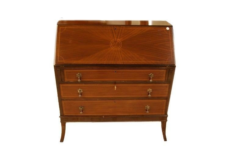 English Drop-front Desk From The Second Half Of The 1800s, Victorian Style, In Mahogany Wood