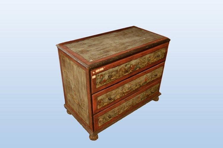 Tyrolean Chest Of Drawers From The First Half Of The 1800s, Lacquered Wood, And Decorated -photo-2