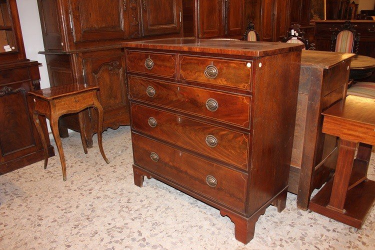  English Chest Of Drawers From The First Half Of The 1800s, Victorian Style, In Mahogany Wood -photo-2