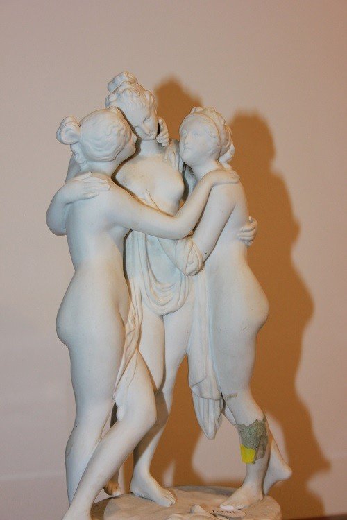 French Sculptural Group From The Late 1800s Depicting Venuses. It Features A Base Enriched-photo-1