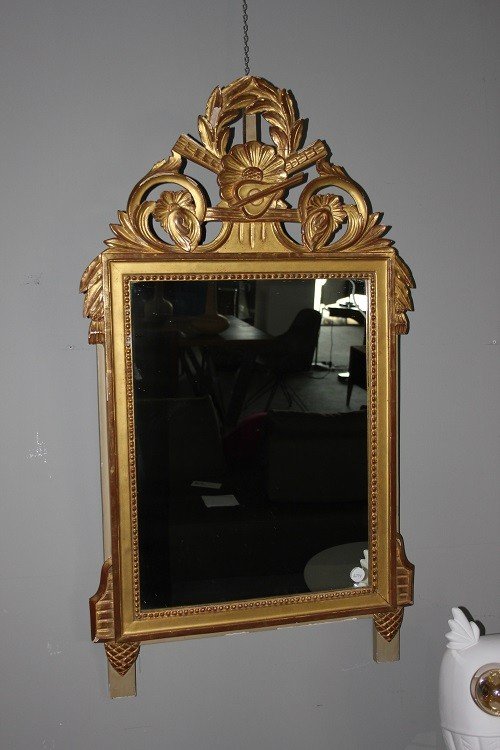 French Mirror From The Second Half Of The 1800s, Louis XVI Style, In Gilt Wood With Gold Leaf-photo-1