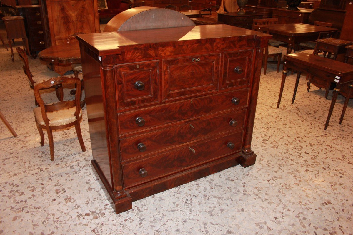 Large English Chest Of Drawers From The Mid-1800s, Regency Style, In Mahogany And Mahogany -photo-2