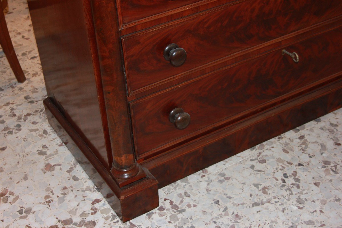 Large English Chest Of Drawers From The Mid-1800s, Regency Style, In Mahogany And Mahogany -photo-4