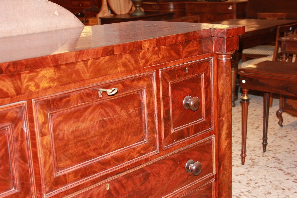 Large English Chest Of Drawers From The Mid-1800s, Regency Style, In Mahogany And Mahogany -photo-1