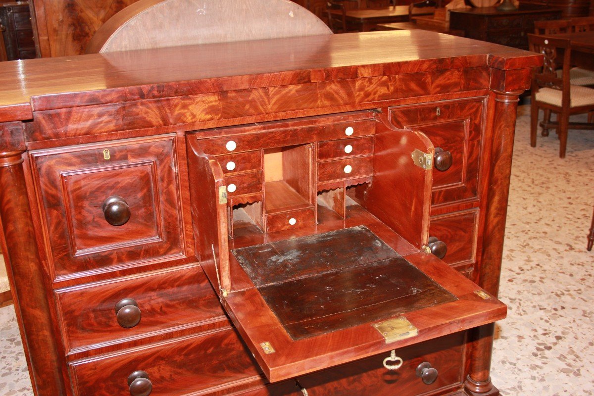 Large English Chest Of Drawers From The Mid-1800s, Regency Style, In Mahogany And Mahogany -photo-2