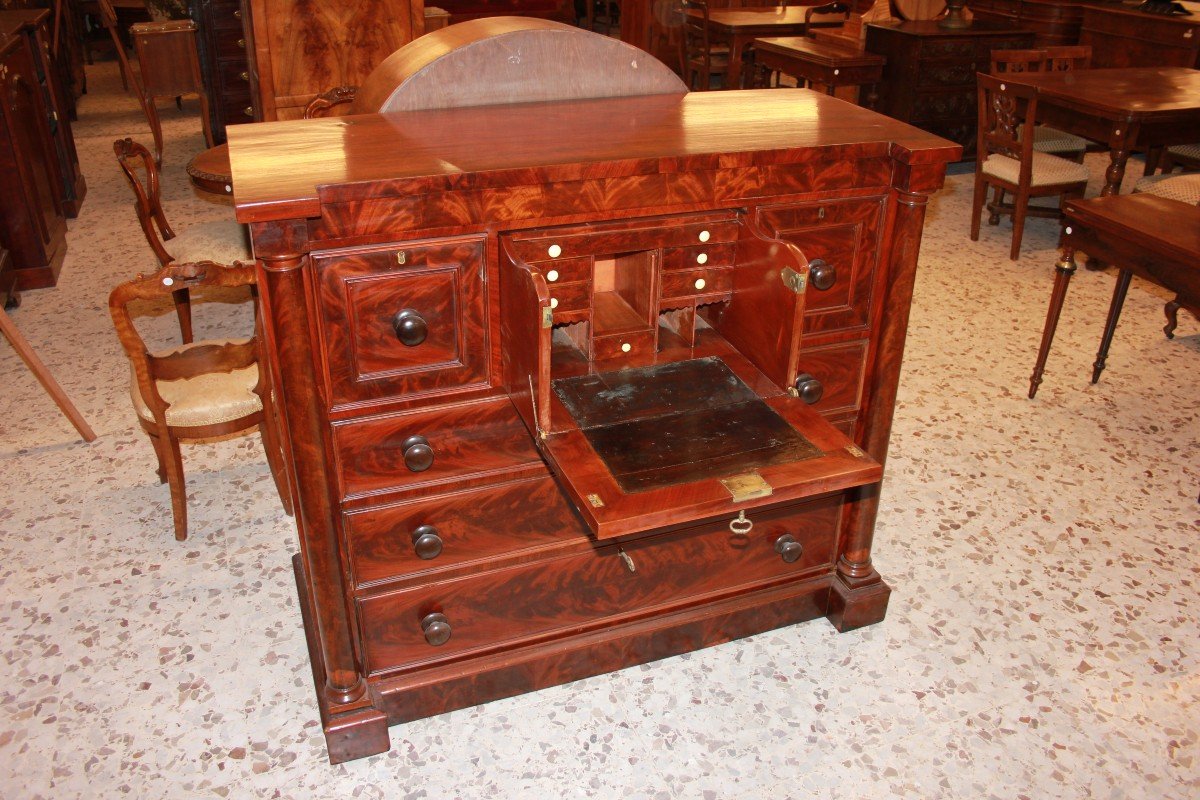 Large English Chest Of Drawers From The Mid-1800s, Regency Style, In Mahogany And Mahogany -photo-3