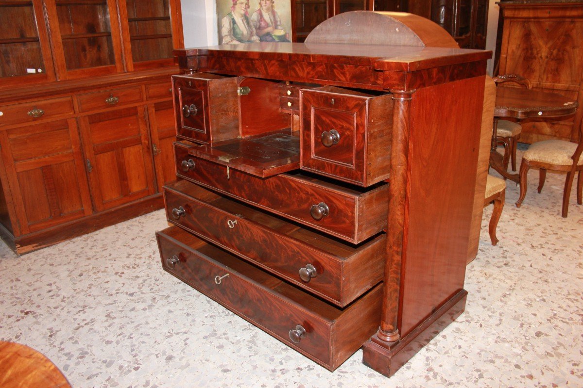 Large English Chest Of Drawers From The Mid-1800s, Regency Style, In Mahogany And Mahogany -photo-6