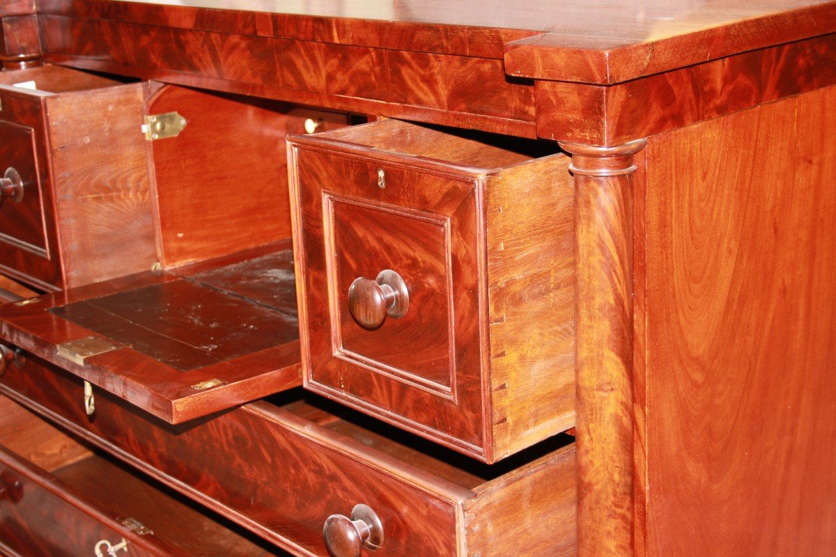 Large English Chest Of Drawers From The Mid-1800s, Regency Style, In Mahogany And Mahogany -photo-7