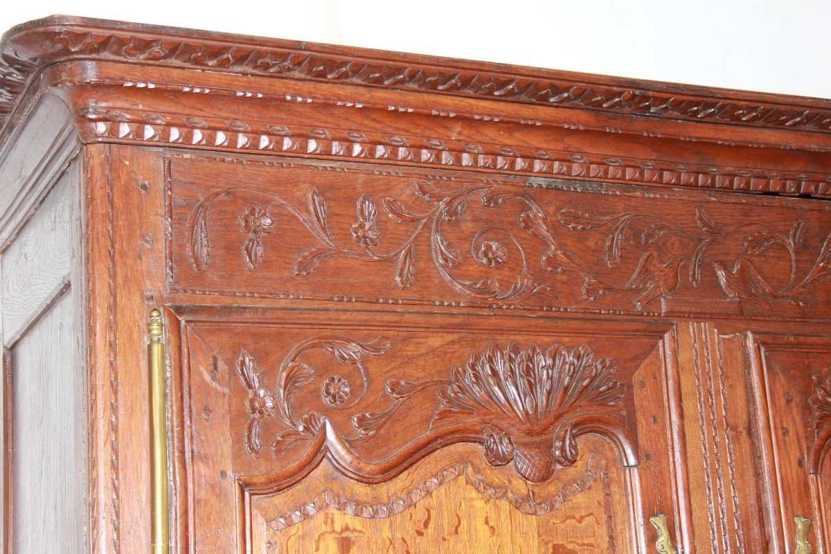 French 2-door Wardrobe From The Late 1700s, Normandie Style, In Oak Wood. It Features Doors And-photo-1