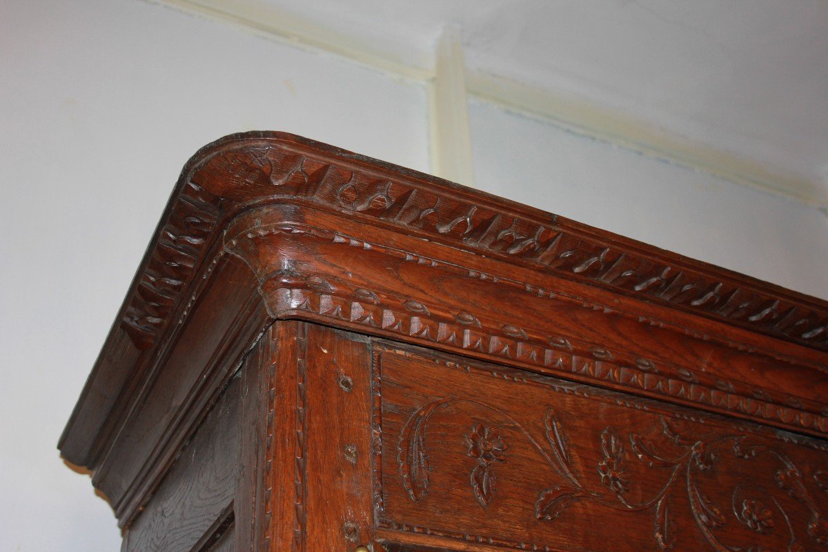 French 2-door Wardrobe From The Late 1700s, Normandie Style, In Oak Wood. It Features Doors And-photo-6
