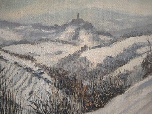  Oil On Canvas Signed By Guido Botta (1921-2010), Depicting A Snowy Mountain Landscape-photo-4