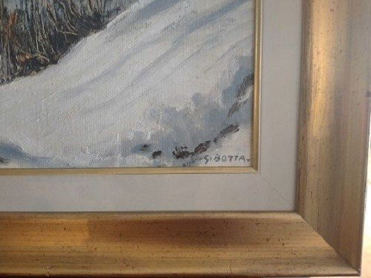  Oil On Canvas Signed By Guido Botta (1921-2010), Depicting A Snowy Mountain Landscape-photo-1