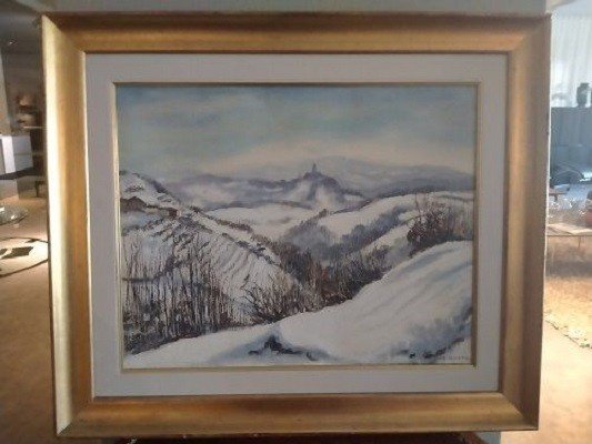  Oil On Canvas Signed By Guido Botta (1921-2010), Depicting A Snowy Mountain Landscape-photo-2