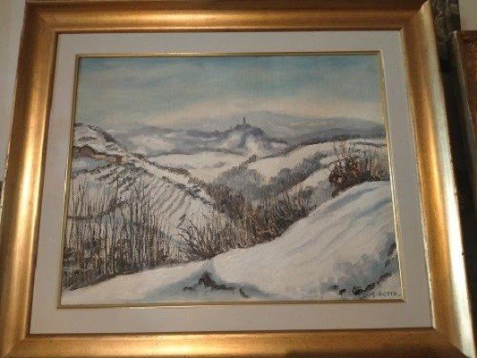  Oil On Canvas Signed By Guido Botta (1921-2010), Depicting A Snowy Mountain Landscape