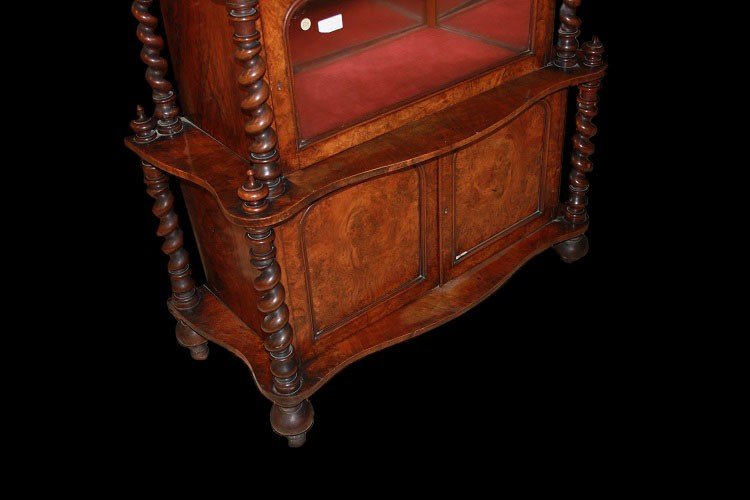 Petit Buffet cabinets à Portes Vitrées Anglais Du XIXe Siècle En Loupe De Noyer-photo-4
