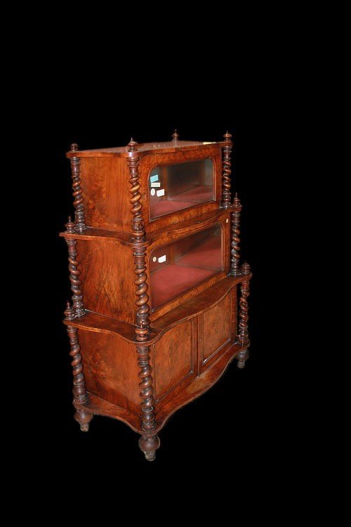 Petit Buffet cabinets à Portes Vitrées Anglais Du XIXe Siècle En Loupe De Noyer-photo-2