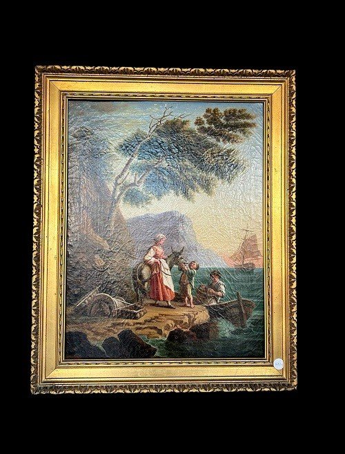 Huile Sur Toile Française Du Début Du XIXe Siècle Représentant Une Scène De Vie Familiale