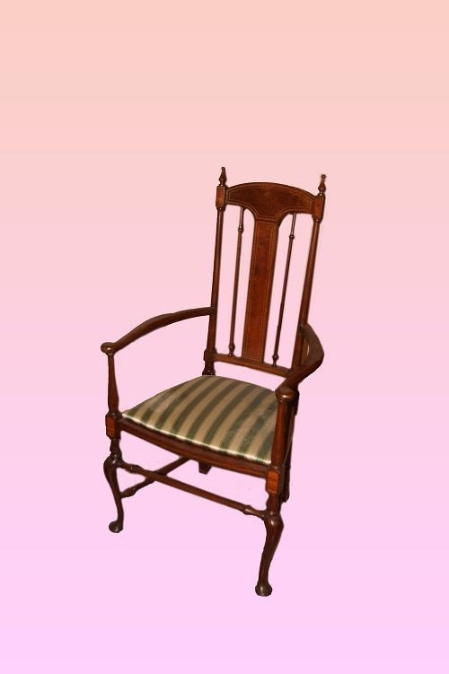 English Armchair From The Second Half Of The 1800s, Victorian Style, Made Of Mahogany Wood