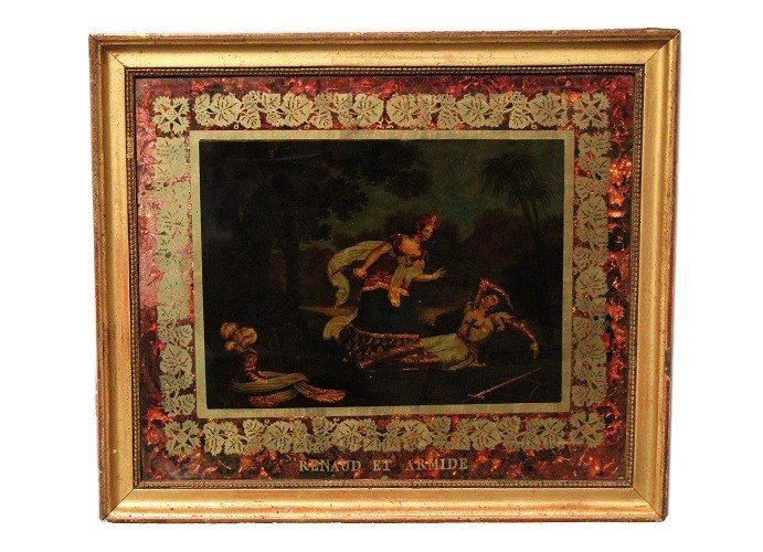 Pair Of Small French Glass Paintings From The Mid-1800s Depicting "the Death Of Clorinda-photo-2