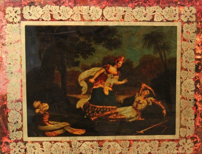Pair Of Small French Glass Paintings From The Mid-1800s Depicting "the Death Of Clorinda-photo-3