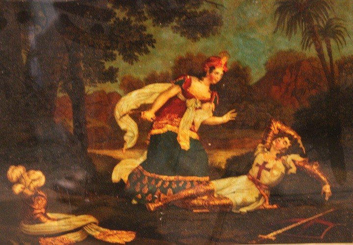 Pair Of Small French Glass Paintings From The Mid-1800s Depicting "the Death Of Clorinda-photo-4
