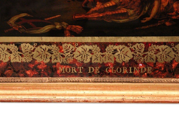 Pair Of Small French Glass Paintings From The Mid-1800s Depicting "the Death Of Clorinda-photo-4