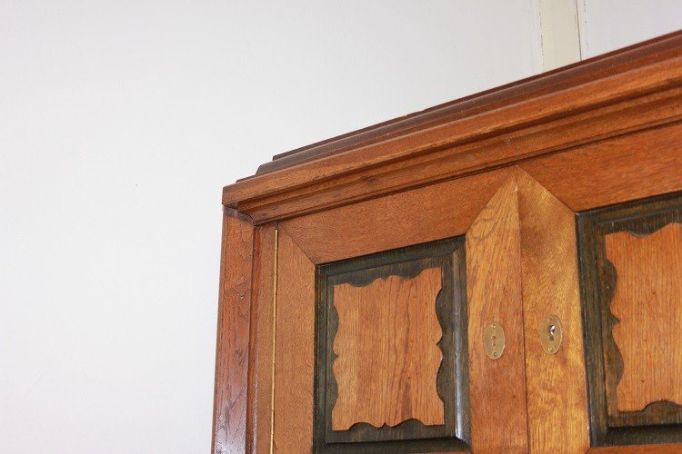  Large Italian Corner Cupboard From The Second Half Of The 1800s, Made Of Oak Wood With 3 Doors-photo-2