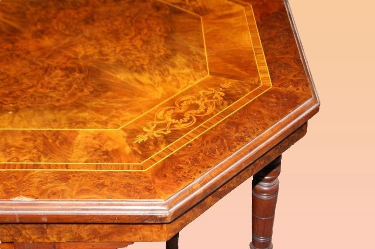 English Coffee Table From The Second Half Of The 1800s, Victorian Style, In Walnut Wood-photo-2