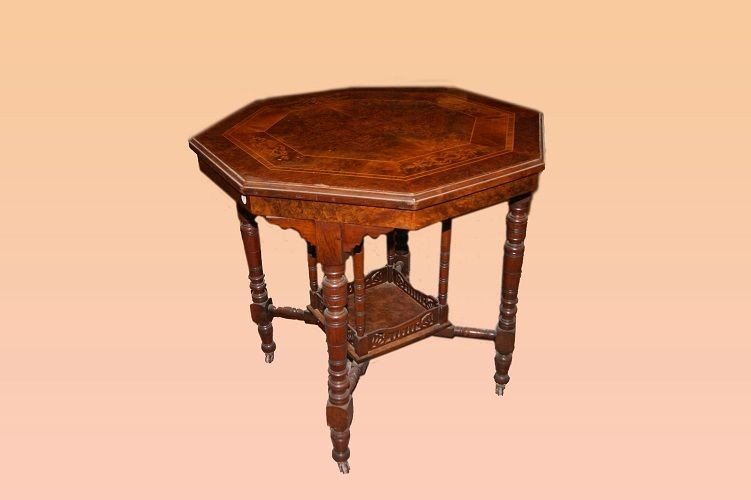 English Coffee Table From The Second Half Of The 1800s, Victorian Style, In Walnut Wood-photo-3