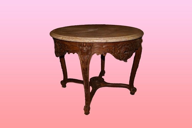 French Baroque-style Barocchetto Table From The Second Half Of The 1800s, Made Of Walnut Wood-photo-2
