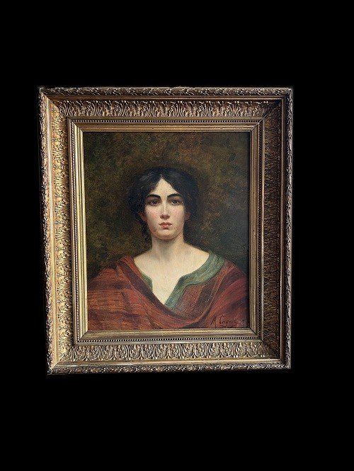 Huile Sur Toile Française Du XIXe Siècle Représentant Le Portrait d'Une Jeune Dame - Signée