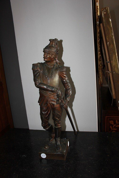 Sculpture Française En Bronze Du 19ème Siècle Représentant Un Soldat Officier Cavalier Dragon -photo-1