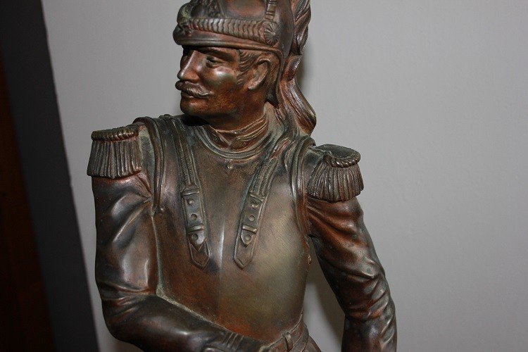Sculpture Française En Bronze Du 19ème Siècle Représentant Un Soldat Officier Cavalier Dragon -photo-6