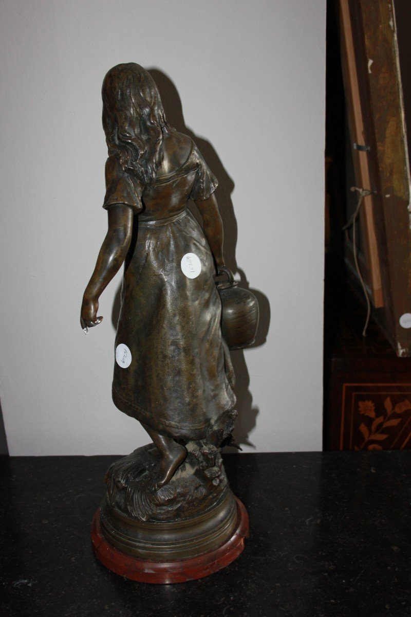 French Sculpture From The Second Half Of The 19th Century In Antimony. Depicting A Young Girl-photo-2