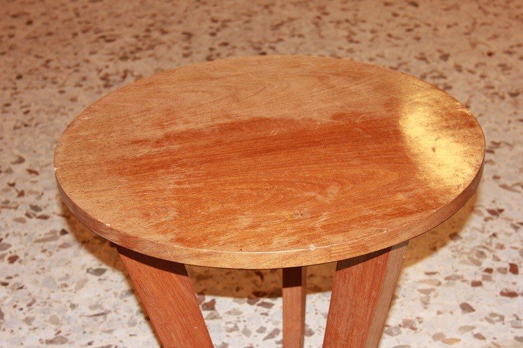 French Circular Coffee Table From The Early 1900s, Art Deco Style, Made Of Walnut Wood. -photo-3