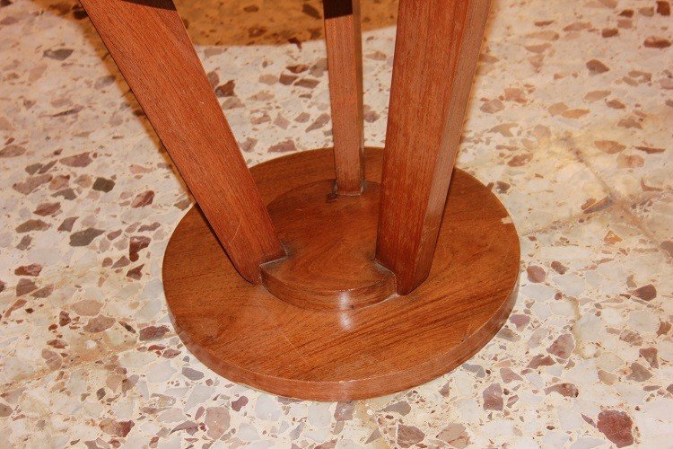 French Circular Coffee Table From The Early 1900s, Art Deco Style, Made Of Walnut Wood. -photo-4