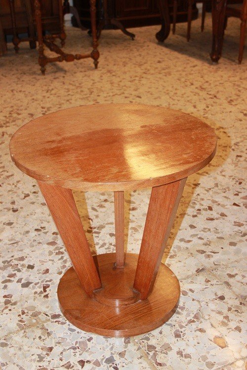 French Circular Coffee Table From The Early 1900s, Art Deco Style, Made Of Walnut Wood. -photo-1