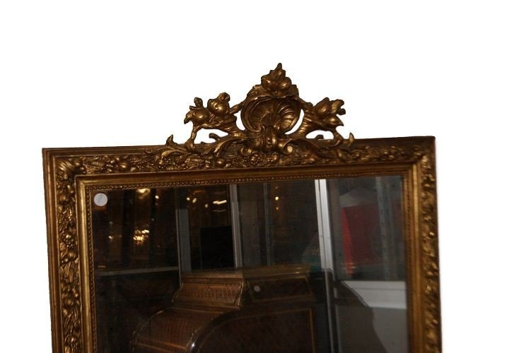 Grand Miroir Doré De Style Louis XVI Avec Un Fronton, Datant De 1800-photo-2