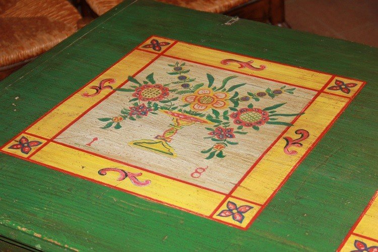 Large Italian Tyrolean Chest From The Mid-1800s In Green Lacquered Wood-photo-3