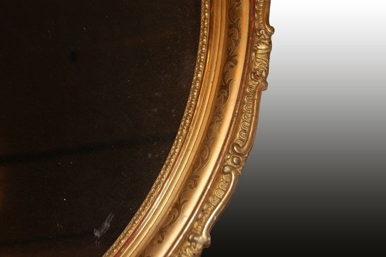 French Mirror From The Mid-19th Century, Louis XV Style, In Gilded Wood With Gold Leaf-photo-3